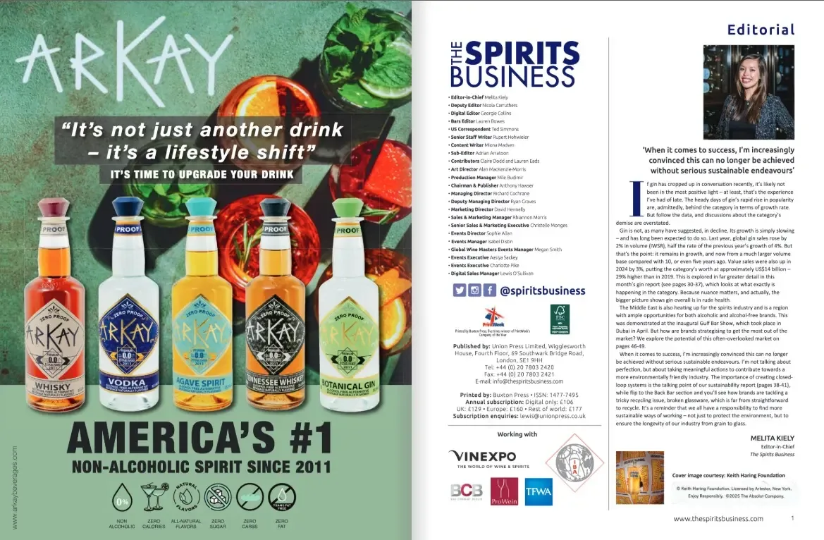 ARKAY advertisement on the inside front cover of The Spirits Business, July issue