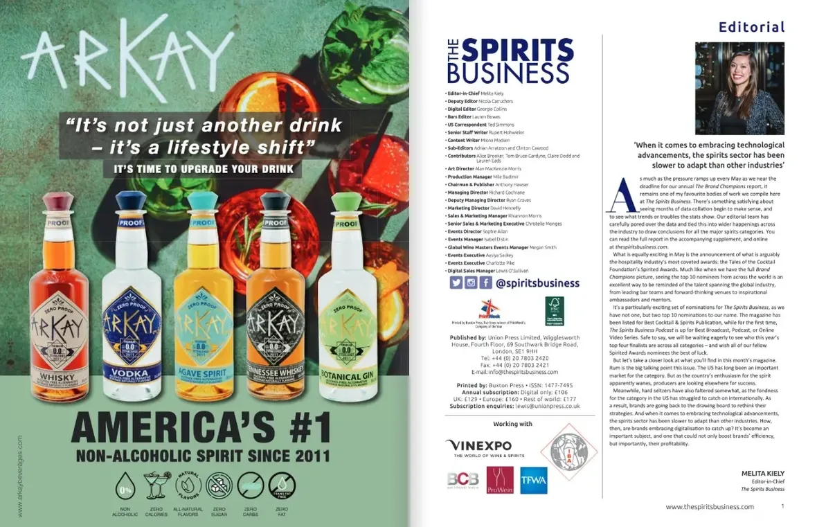 ARKAY advertisement on the inside front cover of The Spirits Business, June issue